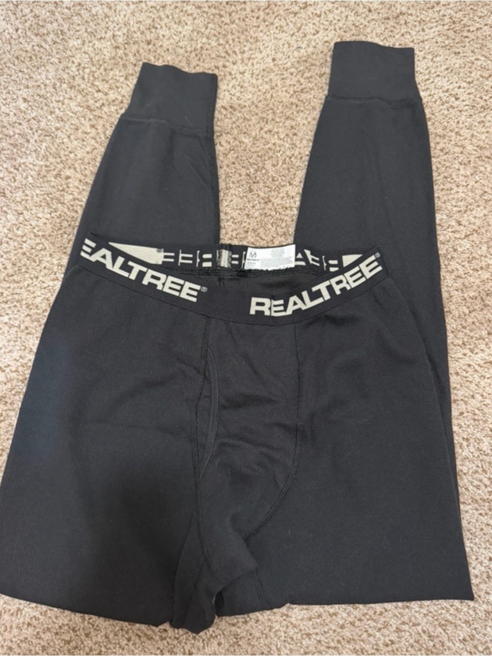 Realtree Black Thermal Base Layer Long Johns with Logo Waistband
